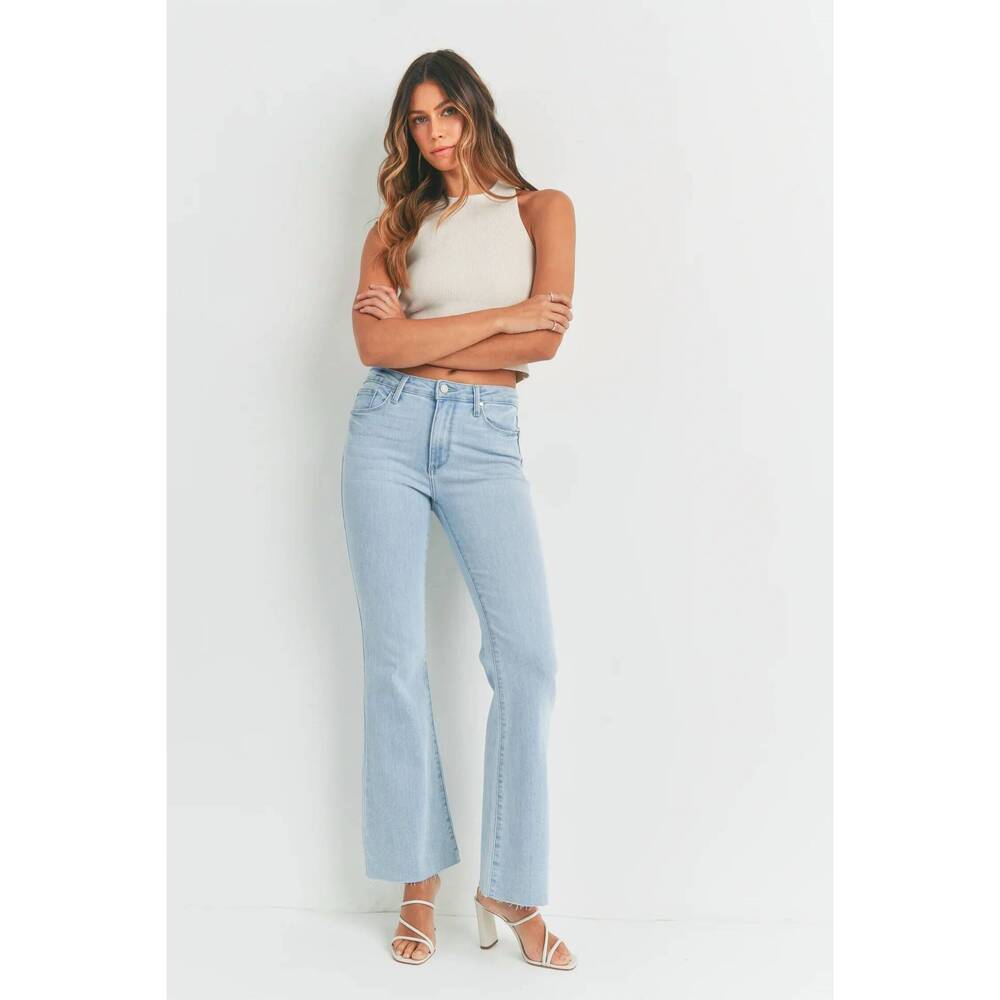 NEW JUST BLACK DENIM high rise scissor cut flare jean in light blue